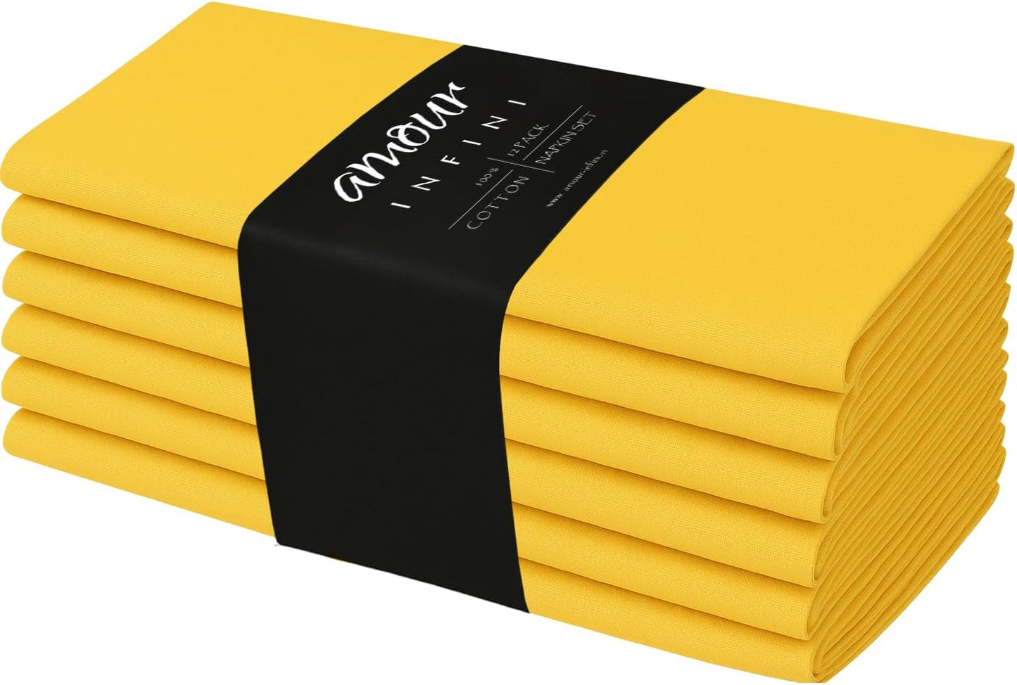Cotton Yellow Cloth Napkins Set of 6 Solid Soft with Hemmed Edges Hotel Quality 18x18 inch Dinner Napkin Ideal for Everyday Use Dining, Table Decoration (18x18 Inches)