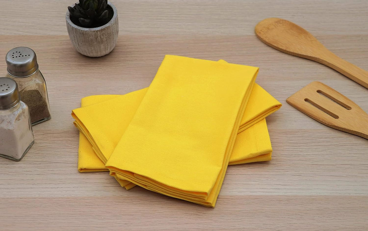 Cotton Yellow Cloth Napkins Set of 6 Solid Soft with Hemmed Edges Hotel Quality 18x18 inch Dinner Napkin Ideal for Everyday Use Dining, Table Decoration (18x18 Inches)