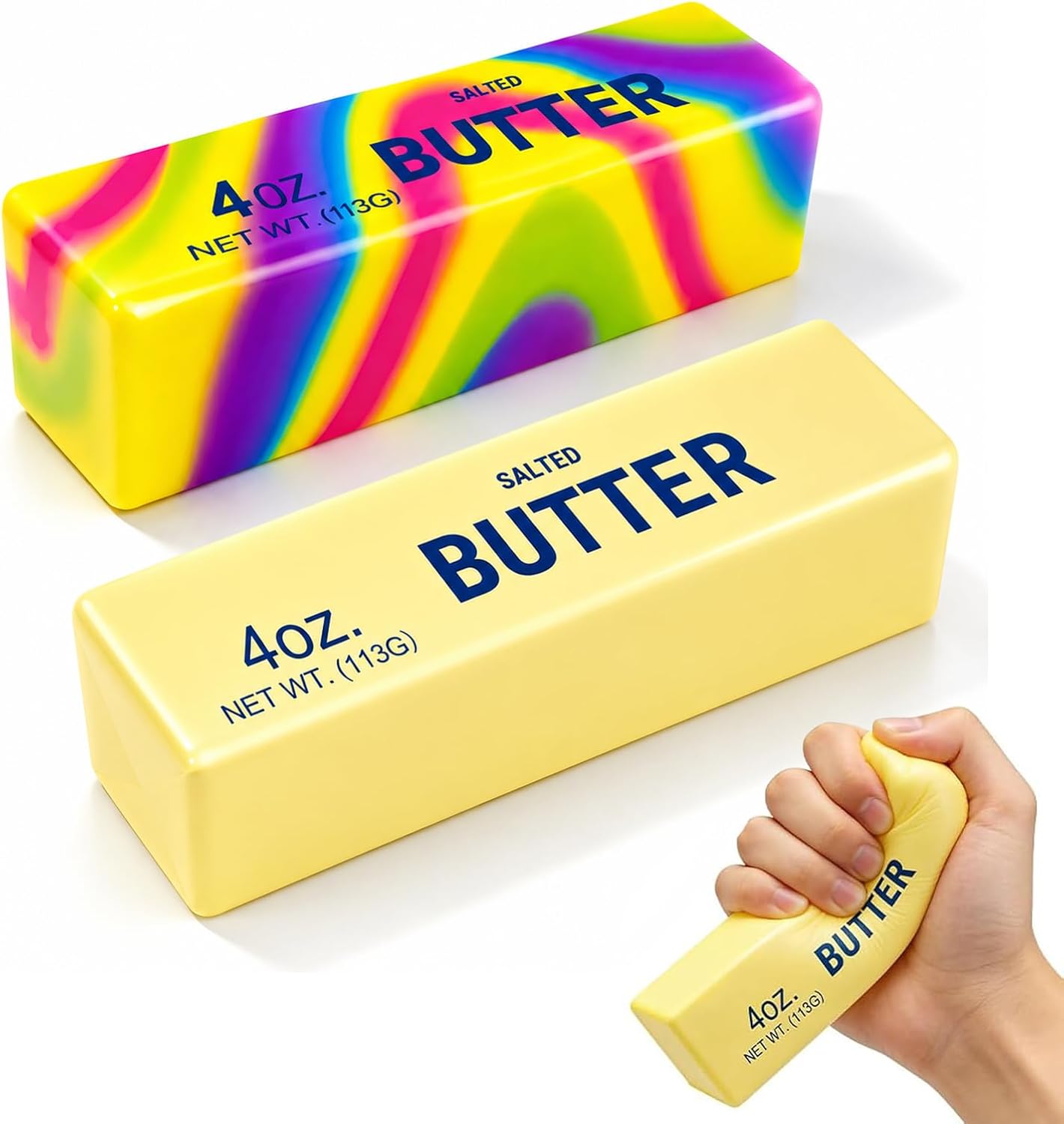 2PCS Slow Rising Butter Squishy Fidget Toys, Jumbo Butter Squishy Set, Yellow & Multicolor, Great Gift Idea