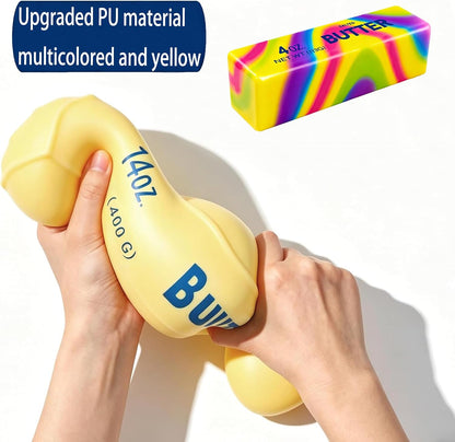 2PCS Slow Rising Butter Squishy Fidget Toys, Jumbo Butter Squishy Set, Yellow & Multicolor, Great Gift Idea