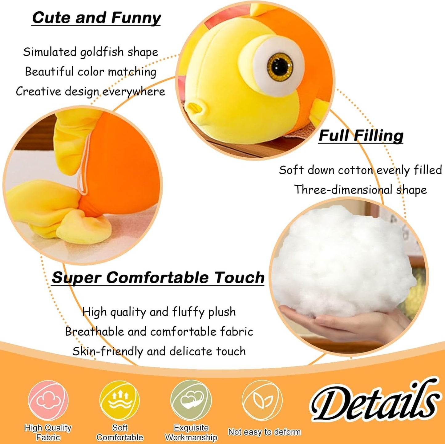 Fish Stuffed Animal Yellow Goldfish Plush Cute Toy Gift 13.78" | for Kids Adults