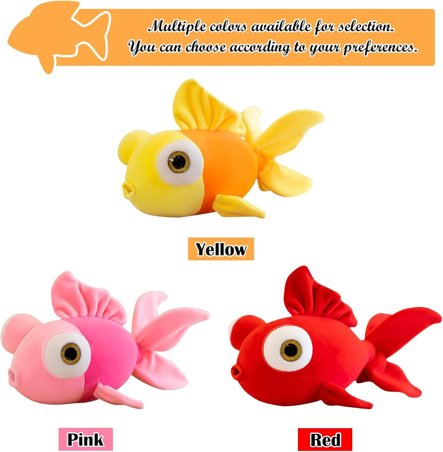 Fish Stuffed Animal Yellow Goldfish Plush Cute Toy Gift 13.78" | for Kids Adults