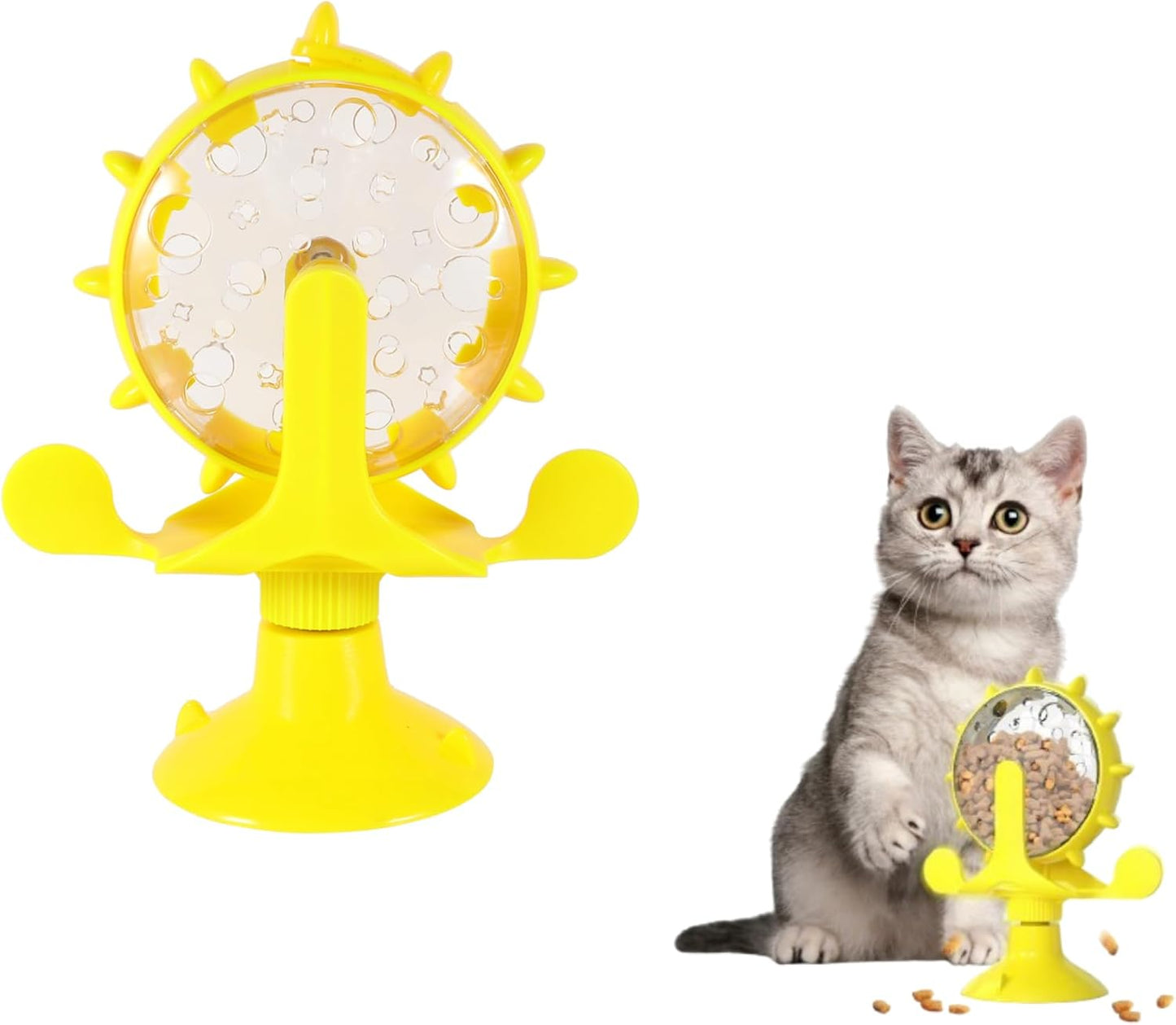 Windmill Cat Toy Feeder Rotating Treat Dispensing Toy for Cats Slow Food Dispenser Puzzle Feeder Interactive Pet to Slow Eating and Support Mental Stimulation 5.11 X 1.57 X 6.69 in