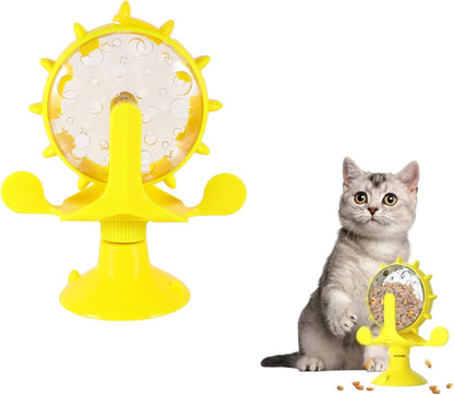 Windmill Cat Toy Feeder Rotating Treat Dispensing Toy for Cats Slow Food Dispenser Puzzle Feeder Interactive Pet to Slow Eating and Support Mental Stimulation 5.11 X 1.57 X 6.69 in