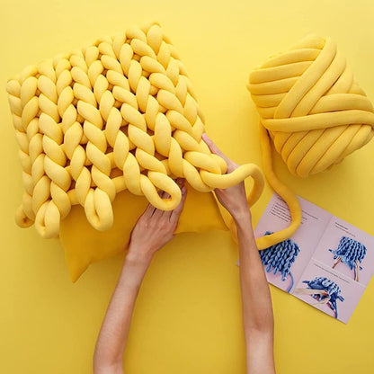 Giant Arm Knitting Chunky Yarn Yellow 0.55 lb,Super Soft Tubular Weight Jumbo Ya rn,DIY Crochet Hand Knitting Thick Yar n for Blanket,Pet-Bed, Pillow,Handbag