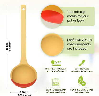 Silicone Spoon - Colorful Silicone Spatula Ladle with a Soft Top to Mold to your Pots & Pans. (Red/Yellow)