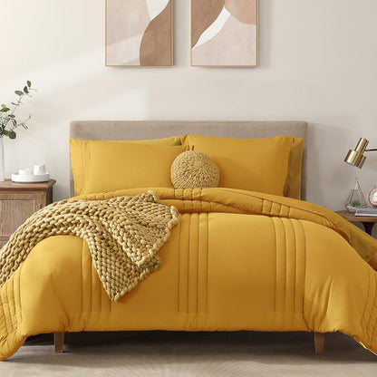Queen Comforter Set - 7 Pieces Bright Yellow Bed in a Bag Queen Bedding Sets with Comforters, All Seasons Comforter Bed Set with Sheets,Pillowcases & Shams