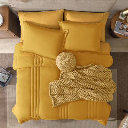 Queen Comforter Set - 7 Pieces Bright Yellow Bed in a Bag Queen Bedding Sets with Comforters, All Seasons Comforter Bed Set with Sheets,Pillowcases & Shams