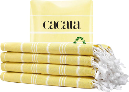Turkish Hand Towels with Hanging Loop (23 x 36) Set of 4-100% Cotton Kitchen Towel Quick Dry Prewashed for Soft Feel Decorative Towels for Gym, Yoga, Bath and Kitchen - Light Yellow