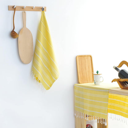 Turkish Hand Towels with Hanging Loop (23 x 36) Set of 4-100% Cotton Kitchen Towel Quick Dry Prewashed for Soft Feel Decorative Towels for Gym, Yoga, Bath and Kitchen - Light Yellow