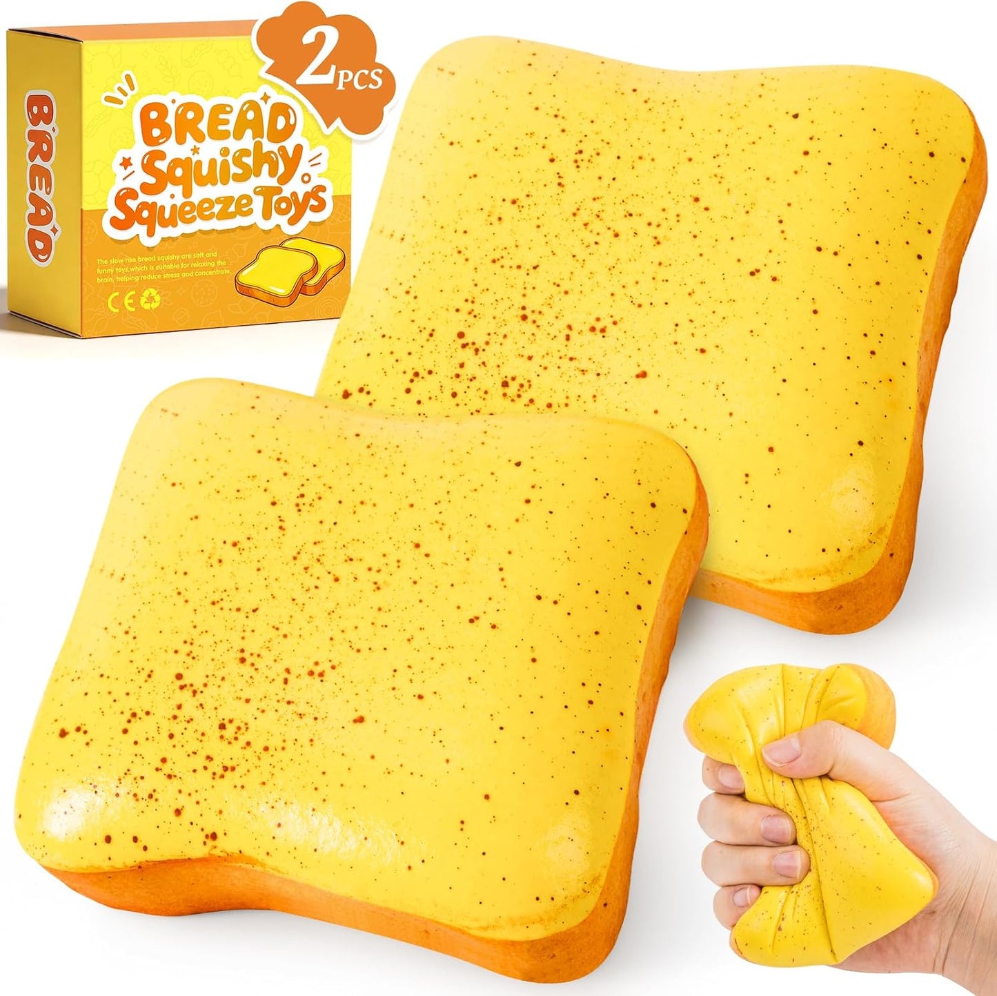 2 Packs Bread Butter Squishy Slow Rising Squeeze Toys,Fidget Squishies Toys | Sensory Fidget Stress Relief Squishies,Soft Fidget Toys Anxiety Relief Party Favors Butter Squishy Bread for Kids＆Adult