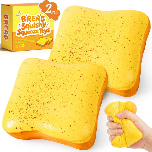 2 Packs Bread Butter Squishy Slow Rising Squeeze Toys,Fidget Squishies Toys | Sensory Fidget Stress Relief Squishies,Soft Fidget Toys Anxiety Relief Party Favors Butter Squishy Bread for Kids＆Adult