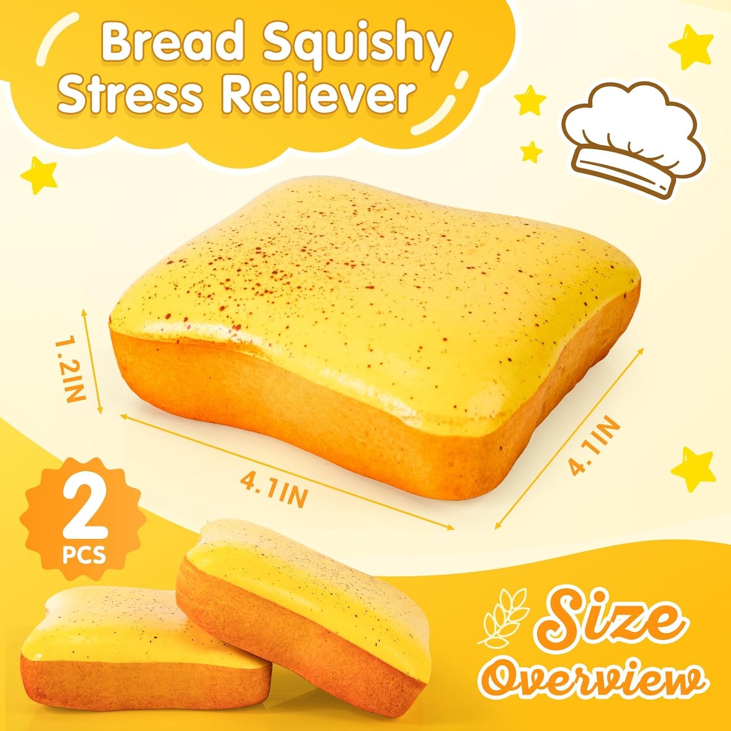 2 Packs Bread Butter Squishy Slow Rising Squeeze Toys,Fidget Squishies Toys | Sensory Fidget Stress Relief Squishies,Soft Fidget Toys Anxiety Relief Party Favors Butter Squishy Bread for Kids＆Adult