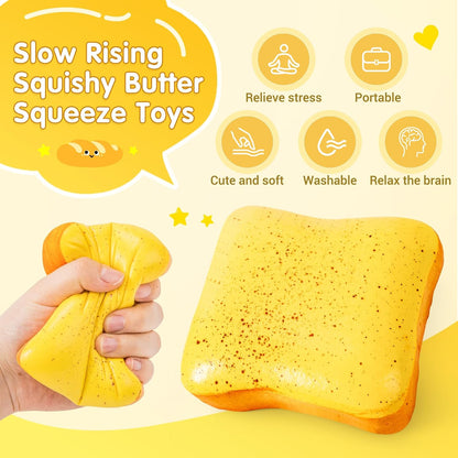 2 Packs Bread Butter Squishy Slow Rising Squeeze Toys,Fidget Squishies Toys | Sensory Fidget Stress Relief Squishies,Soft Fidget Toys Anxiety Relief Party Favors Butter Squishy Bread for Kids＆Adult
