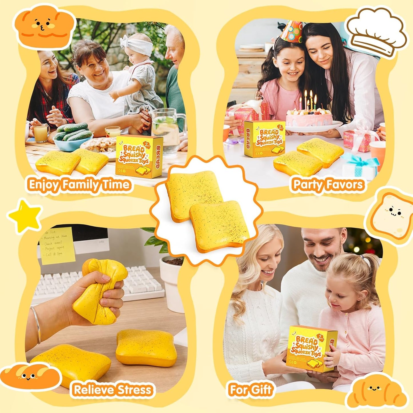 2 Packs Bread Butter Squishy Slow Rising Squeeze Toys,Fidget Squishies Toys | Sensory Fidget Stress Relief Squishies,Soft Fidget Toys Anxiety Relief Party Favors Butter Squishy Bread for Kids＆Adult