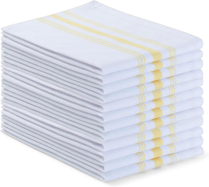 Set of 12 French Stripe Dinner Table Napkins 100% Cotton Napkins, 18x18 Inch, Absorbent, Soft, Reusable & Washable Restaurant Hotel Quality Spring Summer & Everyday Use - Yellow