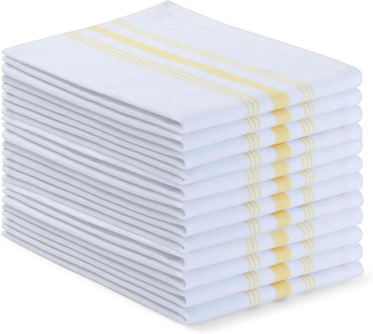 Set of 12 French Stripe Dinner Table Napkins 100% Cotton Napkins, 18x18 Inch, Absorbent, Soft, Reusable & Washable Restaurant Hotel Quality Spring Summer & Everyday Use - Yellow