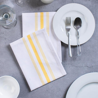 Set of 12 French Stripe Dinner Table Napkins 100% Cotton Napkins, 18x18 Inch, Absorbent, Soft, Reusable & Washable Restaurant Hotel Quality Spring Summer & Everyday Use - Yellow