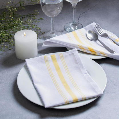 Set of 12 French Stripe Dinner Table Napkins 100% Cotton Napkins, 18x18 Inch, Absorbent, Soft, Reusable & Washable Restaurant Hotel Quality Spring Summer & Everyday Use - Yellow