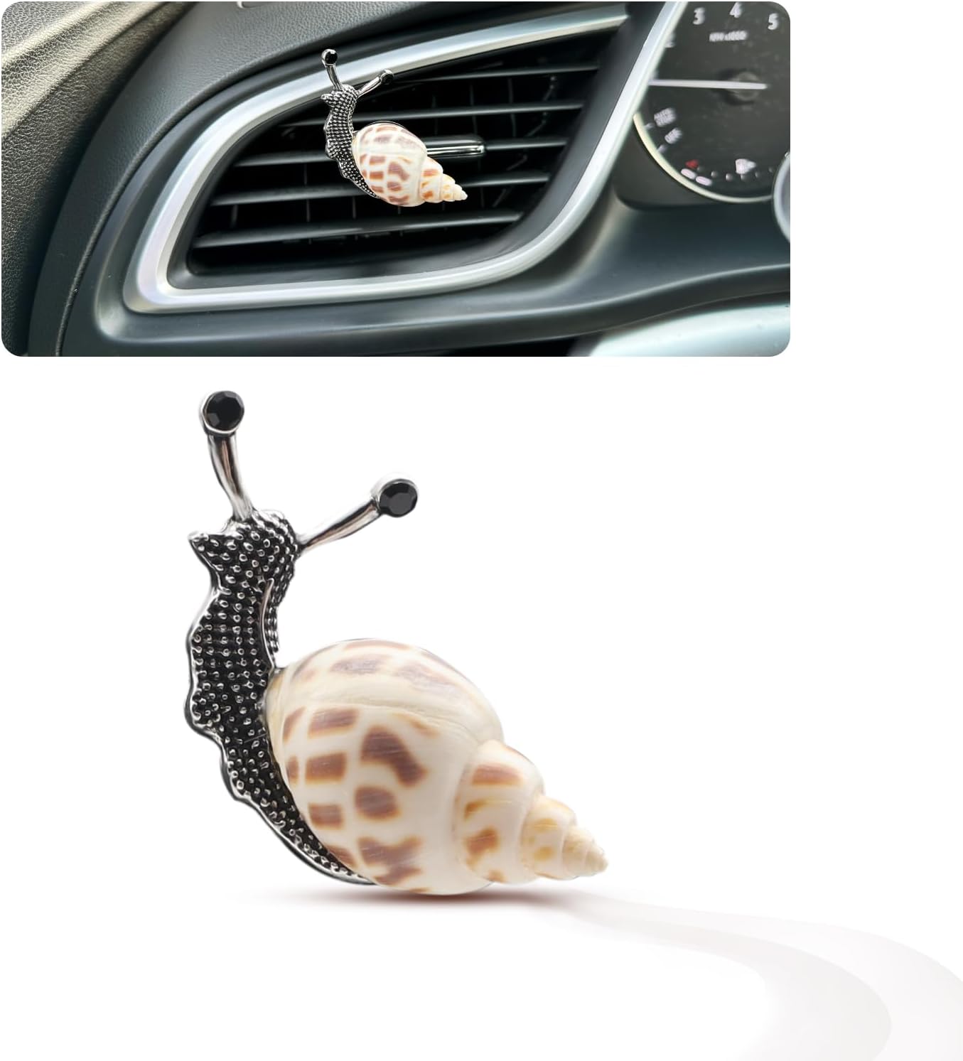 ORIESSE Snail Car Decor,Cute Car Air Freshener Vent Clip | Natural White Yellow Conch Shell Made Car Air Freshener Outlet Clip,Animal Car Accessories for Women,Refillable Car Diffusers