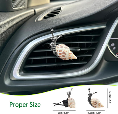 ORIESSE Snail Car Decor,Cute Car Air Freshener Vent Clip | Natural White Yellow Conch Shell Made Car Air Freshener Outlet Clip,Animal Car Accessories for Women,Refillable Car Diffusers