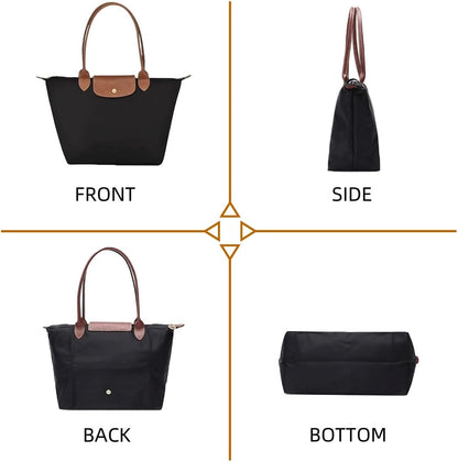 Women's Nylon Tote Bag, Large Capacity Waterproof Shoulder Bags, Spacious Handbag with Metal Zipper & Compartments