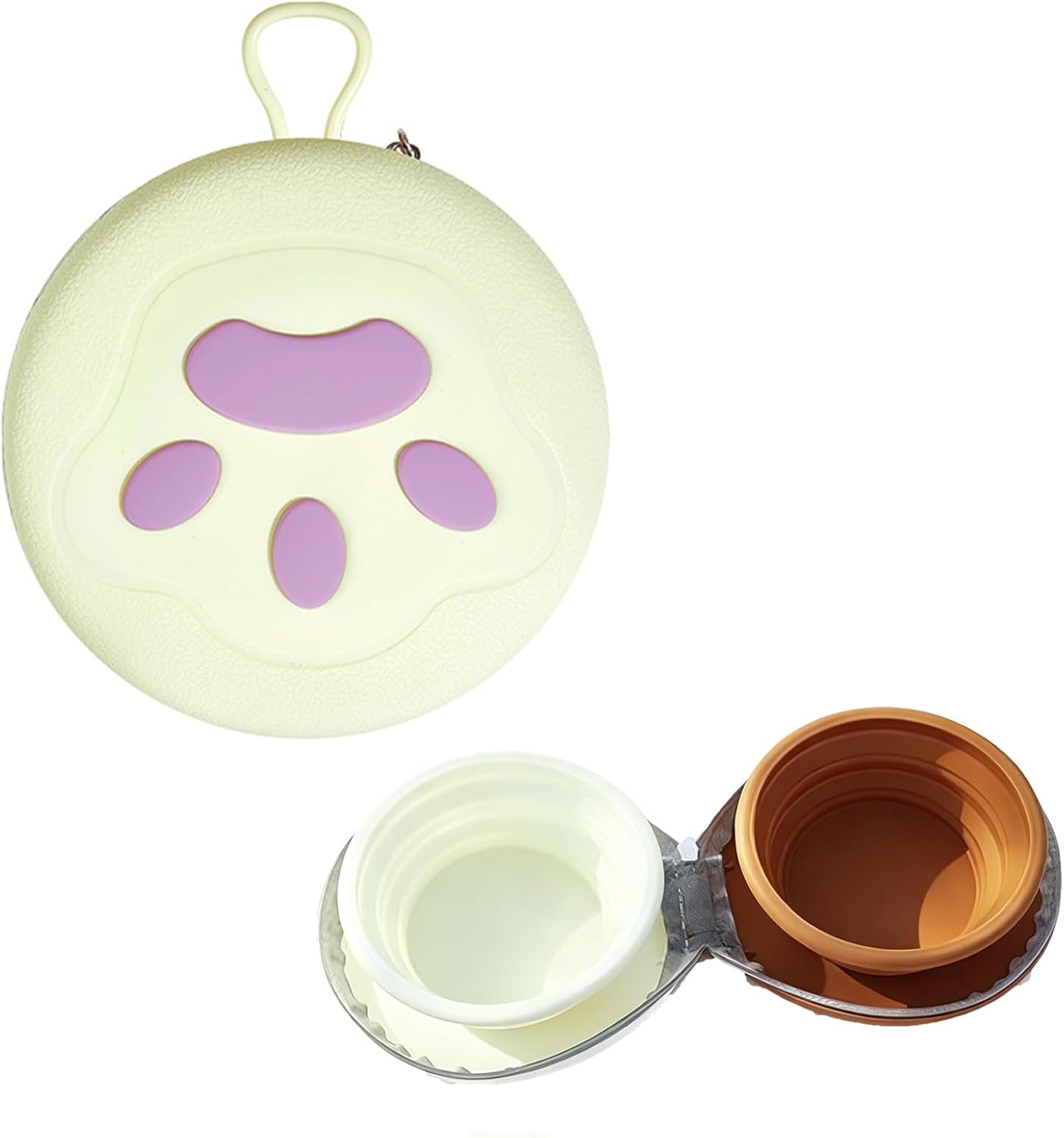 Zegcohjave Collapsible Dog Bowls, 2-in-1 Silicone Portable Dog Food and Water Bowl, Travel Pet Bowls for Dogs & Cats, Ideal for Camping, Hiking and Outdoor Adventures(Brown and light yellow)
