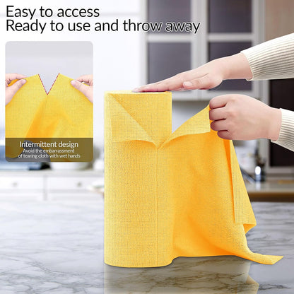 Tear Away Dish Cloths Rolls, 50 sheets/roll-11.8" X 11.8", Reusable Washable Dish Towels for Kitchen, Absorbent and Quick Drying Microfiber Cleaning Rags (Yellow)
