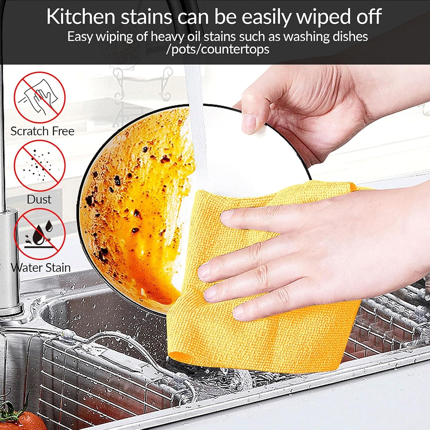 Tear Away Dish Cloths Rolls, 50 sheets/roll-11.8" X 11.8", Reusable Washable Dish Towels for Kitchen, Absorbent and Quick Drying Microfiber Cleaning Rags (Yellow)
