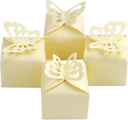 50pcs Yellow Butterfly Wedding Favor Boxes Girl Baby Shower Candy Box Decoration Party Birthday Small Gift Boxes(Yellow)