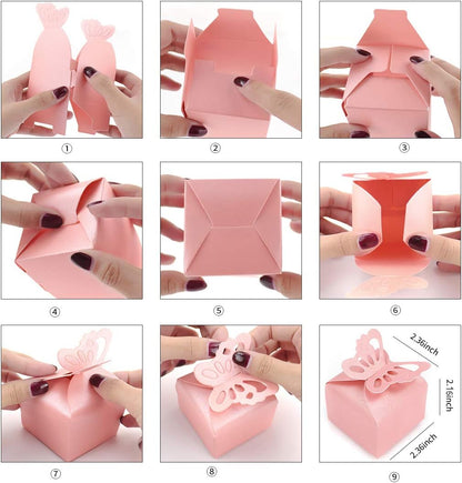 50pcs Yellow Butterfly Wedding Favor Boxes Girl Baby Shower Candy Box Decoration Party Birthday Small Gift Boxes(Yellow)