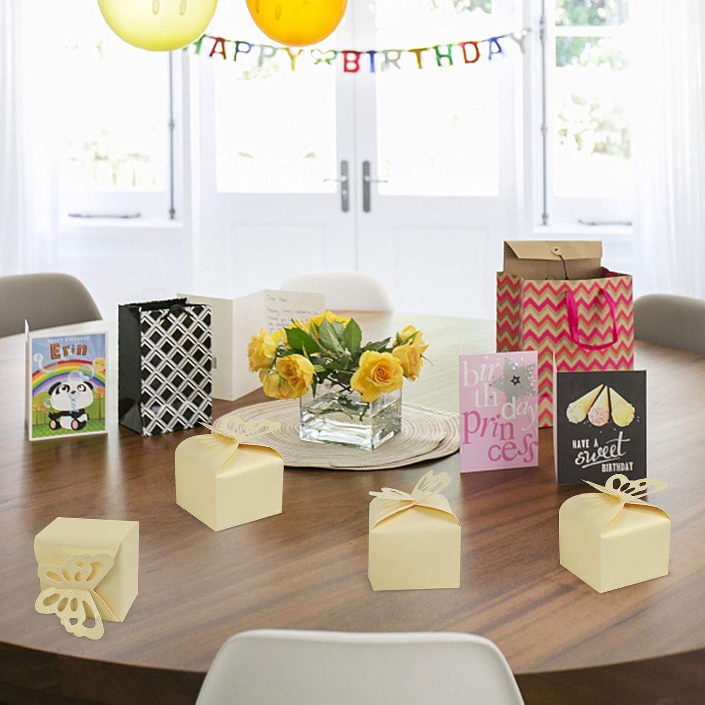 50pcs Yellow Butterfly Wedding Favor Boxes Girl Baby Shower Candy Box Decoration Party Birthday Small Gift Boxes(Yellow)