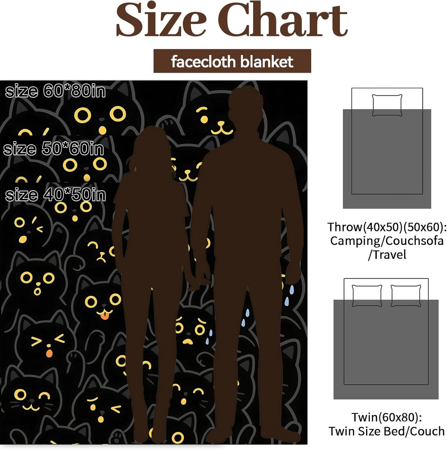 Black Cat Blanket Soft Cozy Flannel Throw Blankets, Cute Kitty Face with Yellow Glow Art Throws for Couch Bed Sofa Living Room Night Decor, Gifts for Kids Adults Pet Lovers 60"×50"