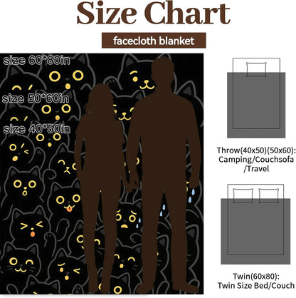 Black Cat Blanket Soft Cozy Flannel Throw Blankets, Cute Kitty Face with Yellow Glow Art Throws for Couch Bed Sofa Living Room Night Decor, Gifts for Kids Adults Pet Lovers 60"×50"
