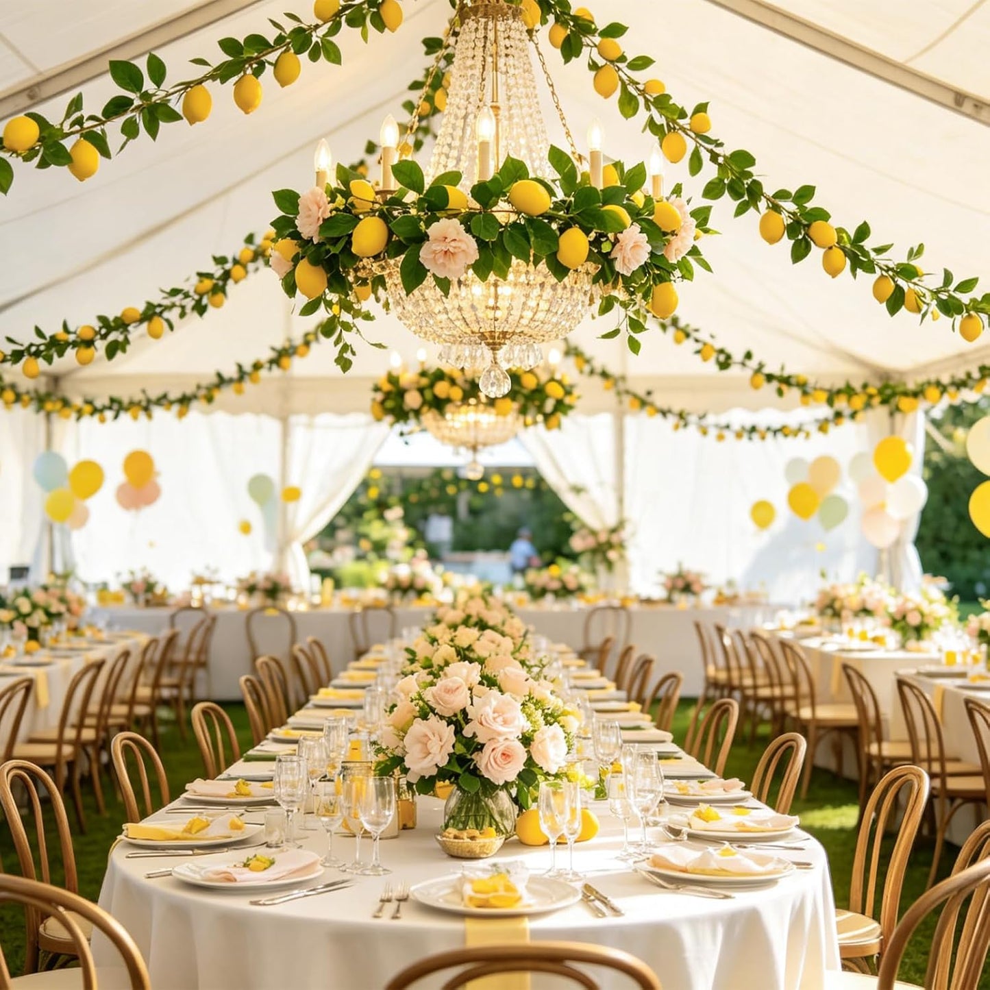 2Pcs Artificial Lemon Vine Garland with Fruits, 12FT Lifelike Yellow Lemon Vines, Faux Greenery for Wedding Home Wall Decor, Indoor Outdoor Hanging Kitchen Bathroom Party DIY