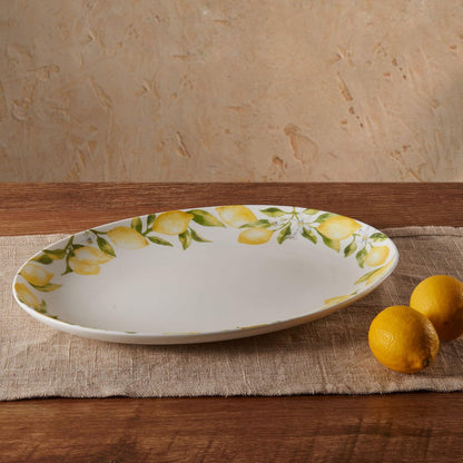 Lemons Oval Bone China Lightweight Chip Resistant Serving Platter, 14-Inch, Multicolor