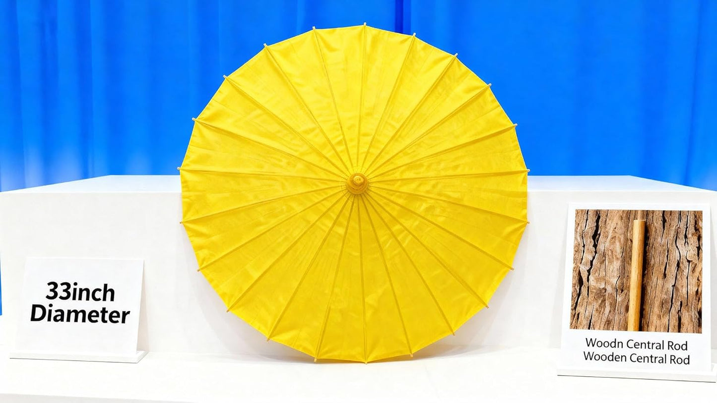 33 Inch White Paper Parasol Umbrella for Wedding Decor & DIY Art - Large Handmade Wooden Frame Sun Wedding Parasols, Asian Party Backdrop Painting Craft Projects