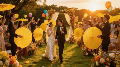 33 Inch White Paper Parasol Umbrella for Wedding Decor & DIY Art - Large Handmade Wooden Frame Sun Wedding Parasols, Asian Party Backdrop Painting Craft Projects