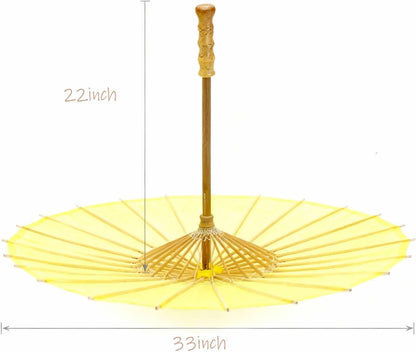 33 Inch White Paper Parasol Umbrella for Wedding Decor & DIY Art - Large Handmade Wooden Frame Sun Wedding Parasols, Asian Party Backdrop Painting Craft Projects