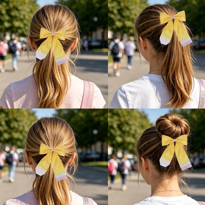 Back to School Bow Hair Clips Yellow Glitter Hairpin Sparkly 2 PCS | 3.8x5.1 Inch First Day of School Hairpin Sparkly Leather Bowknot Hair Accessories for Women