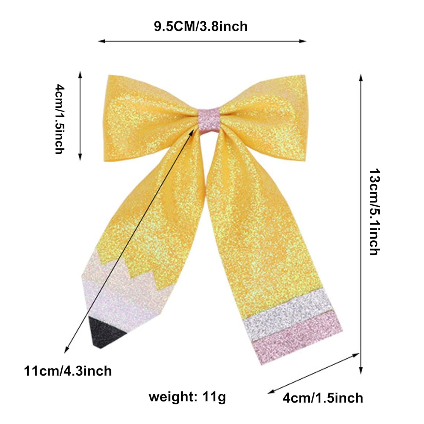 Back to School Bow Hair Clips Yellow Glitter Hairpin Sparkly 2 PCS | 3.8x5.1 Inch First Day of School Hairpin Sparkly Leather Bowknot Hair Accessories for Women