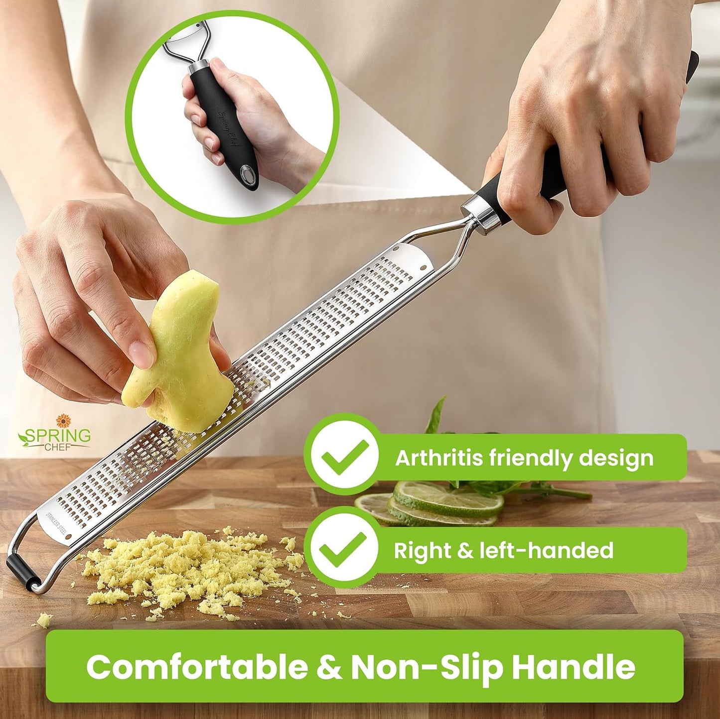Stainless Steel Lemon Zester Grater with Handle - Garlic, Cheese, Parmesan, Nutmeg, Lime, Ginger Grater - Heavy Duty Kitchen Tool - Citrus Zester with Blade Cover - Fine Shred - Black