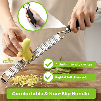 Stainless Steel Lemon Zester Grater with Handle - Garlic, Cheese, Parmesan, Nutmeg, Lime, Ginger Grater - Heavy Duty Kitchen Tool - Citrus Zester with Blade Cover - Fine Shred - Black