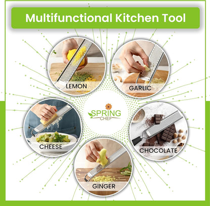 Stainless Steel Lemon Zester Grater with Handle - Garlic, Cheese, Parmesan, Nutmeg, Lime, Ginger Grater - Heavy Duty Kitchen Tool - Citrus Zester with Blade Cover - Fine Shred - Black