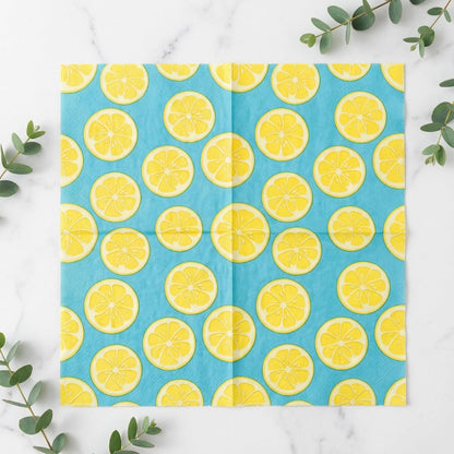 Blue Lemon Paper Brunch Napkins, 2-Ply 20 Count, Summer BBQ | Disposable, Dining Table Decorative,16.5x16.5cm (6.5"), Party/ Birthday/ Bridal Shower / Picnic/ Decoupage