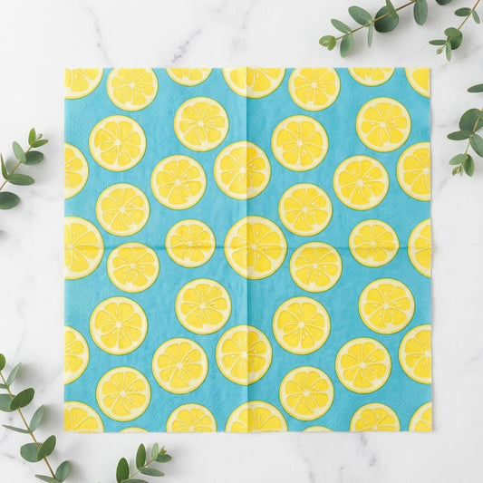 Blue Lemon Paper Brunch Napkins, 2-Ply 20 Count, Summer BBQ | Disposable, Dining Table Decorative,16.5x16.5cm (6.5"), Party/ Birthday/ Bridal Shower / Picnic/ Decoupage