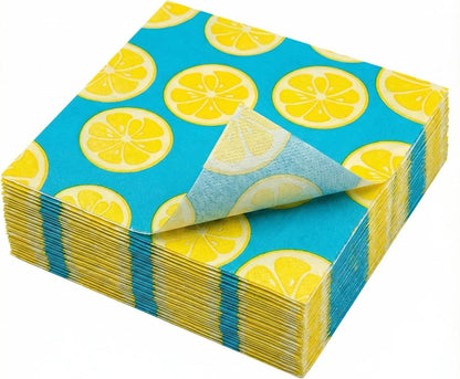 Blue Lemon Paper Brunch Napkins, 2-Ply 20 Count, Summer BBQ | Disposable, Dining Table Decorative,16.5x16.5cm (6.5"), Party/ Birthday/ Bridal Shower / Picnic/ Decoupage