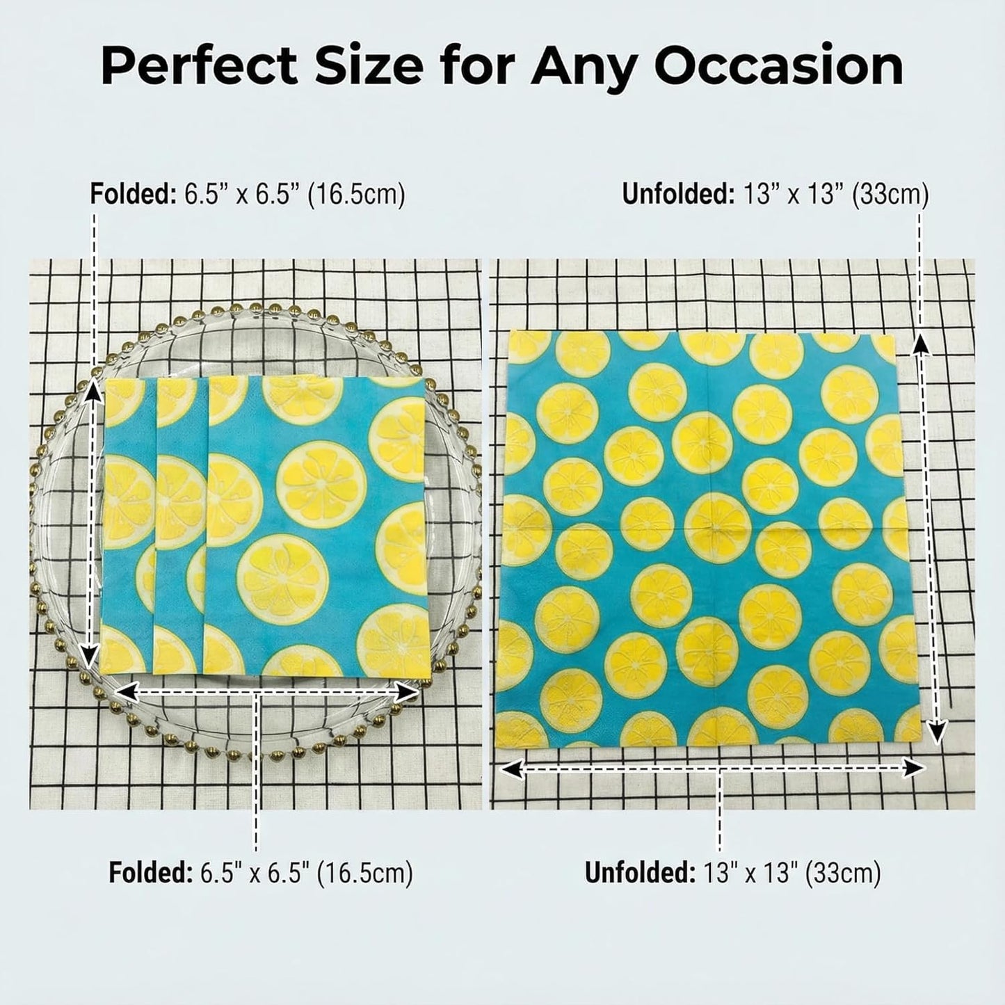 Blue Lemon Paper Brunch Napkins, 2-Ply 20 Count, Summer BBQ | Disposable, Dining Table Decorative,16.5x16.5cm (6.5"), Party/ Birthday/ Bridal Shower / Picnic/ Decoupage