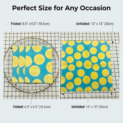 Blue Lemon Paper Brunch Napkins, 2-Ply 20 Count, Summer BBQ | Disposable, Dining Table Decorative,16.5x16.5cm (6.5"), Party/ Birthday/ Bridal Shower / Picnic/ Decoupage