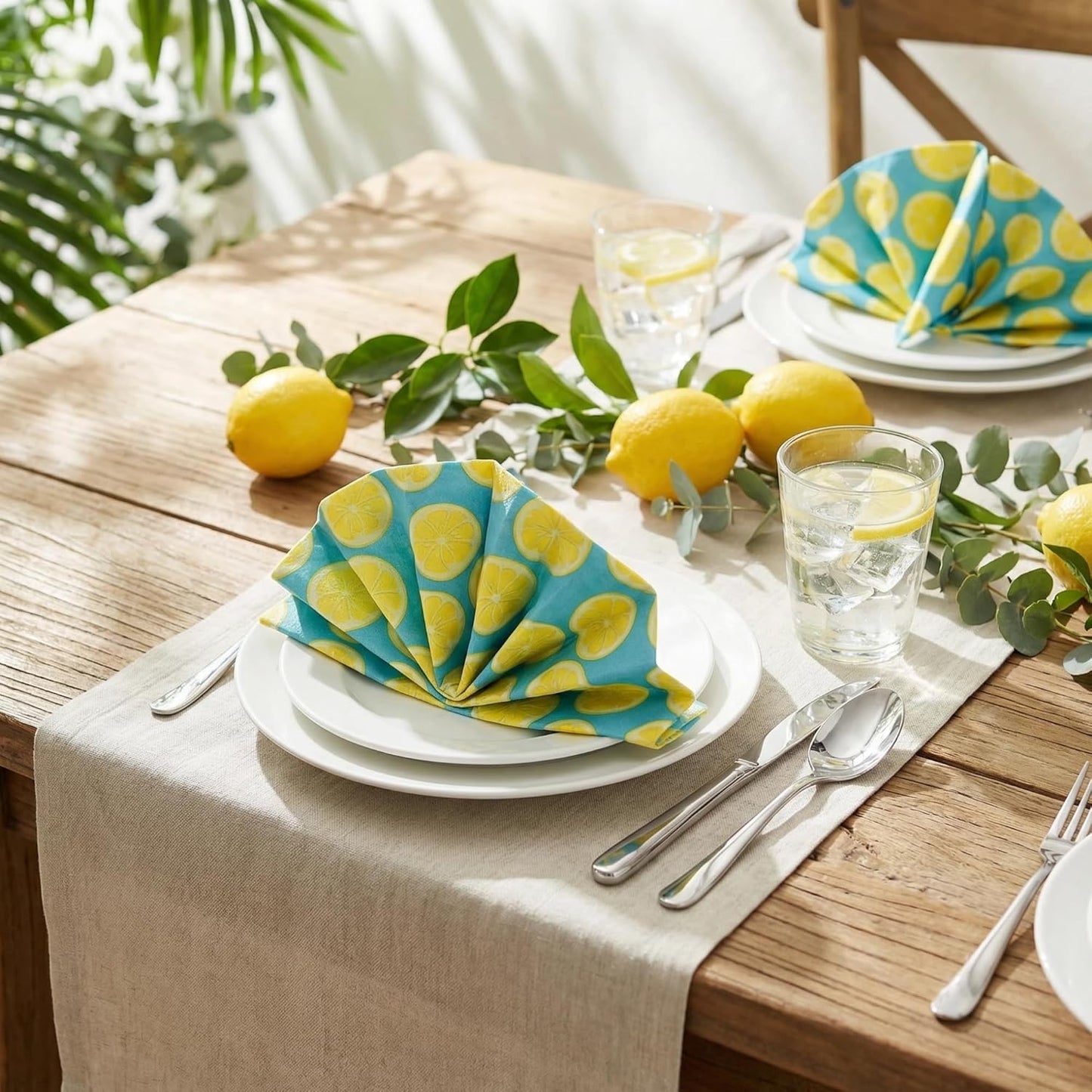Blue Lemon Paper Brunch Napkins, 2-Ply 20 Count, Summer BBQ | Disposable, Dining Table Decorative,16.5x16.5cm (6.5"), Party/ Birthday/ Bridal Shower / Picnic/ Decoupage